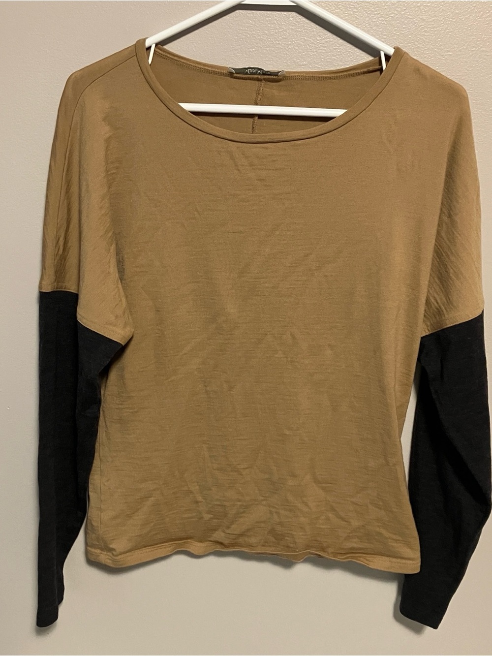 MaxMara Two-Tone Long Sleeve Tee in Tan and Black